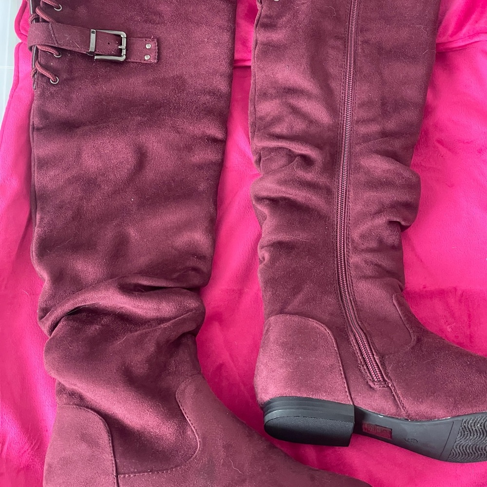 Dream Pairs burgundy purple  Over the Knee Boots with Slouchy Style